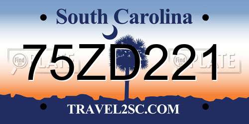 75ZD221 South Carolina License Plate