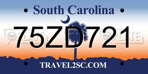 75ZD721 South Carolina License Plate