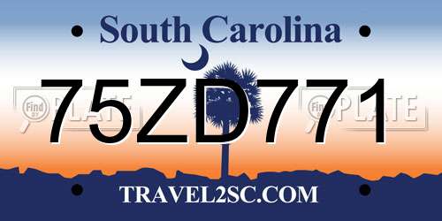 75ZD771 South Carolina License Plate