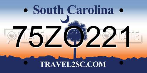 75ZO221 South Carolina License Plate