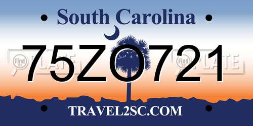 75ZO721 South Carolina License Plate