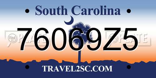 76069Z5 South Carolina License Plate