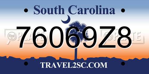 76069Z8 South Carolina License Plate