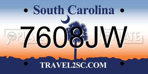 7608JW South Carolina License Plate