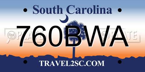 760BWA South Carolina License Plate