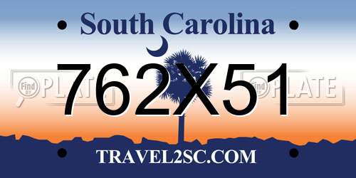 762X51 South Carolina License Plate