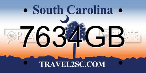 7634GB South Carolina License Plate
