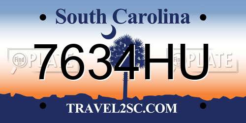 7634HU South Carolina License Plate