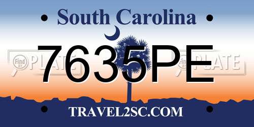 7635PE South Carolina License Plate