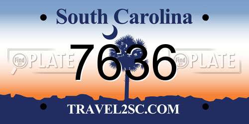 7636 South Carolina License Plate