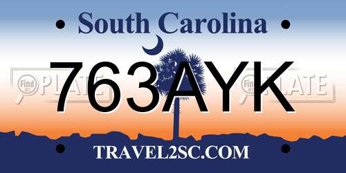 763AYK South Carolina License Plate