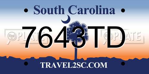 7643TD South Carolina License Plate