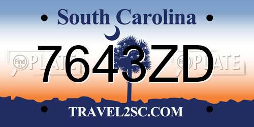 7643ZD South Carolina License Plate