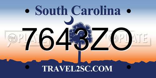 7643ZO South Carolina License Plate