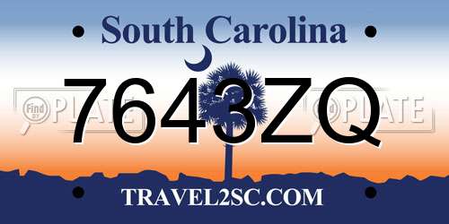 7643ZQ South Carolina License Plate