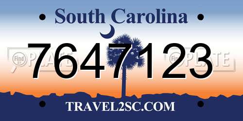 7647123 South Carolina License Plate