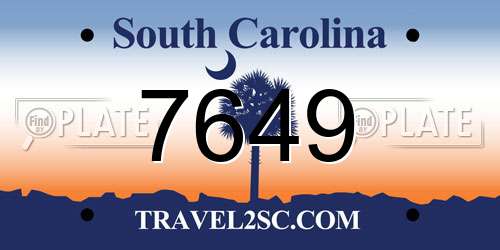 7649 South Carolina License Plate