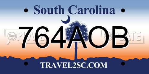 764AOB South Carolina License Plate