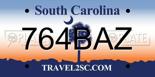 764BAZ South Carolina License Plate