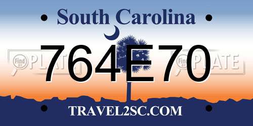 764E70 South Carolina License Plate