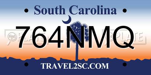 764NMQ South Carolina License Plate