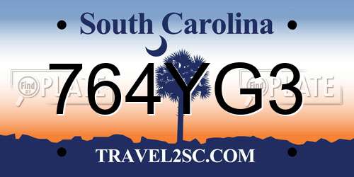 764YG3 South Carolina License Plate