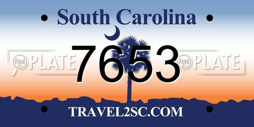 7653 South Carolina License Plate