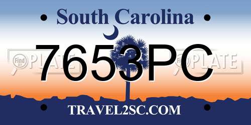 7653PC South Carolina License Plate