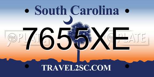 7655XE South Carolina License Plate