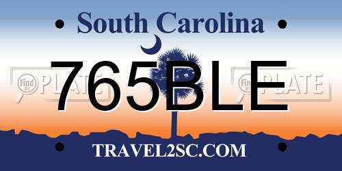 765BLE South Carolina License Plate
