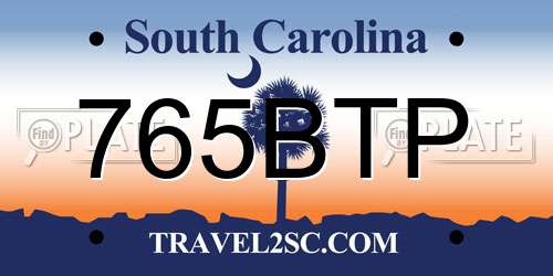 765BTP South Carolina License Plate