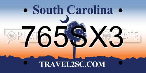 765SX3 South Carolina License Plate