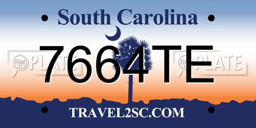 7664TE South Carolina License Plate
