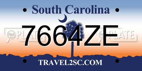 7664ZE South Carolina License Plate
