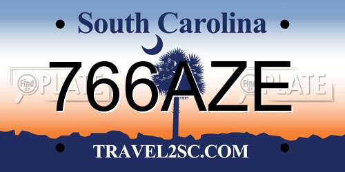 766AZE South Carolina License Plate
