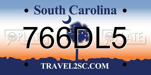 766DL5 South Carolina License Plate