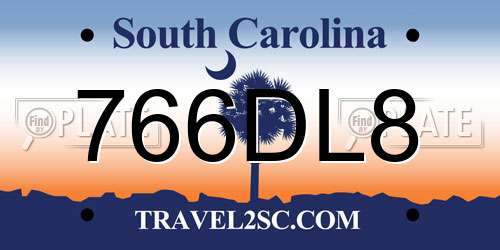 766DL8 South Carolina License Plate