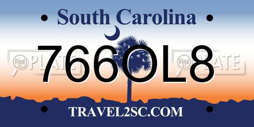 766OL8 South Carolina License Plate