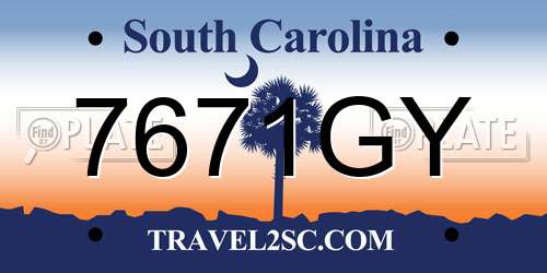 7671GY South Carolina License Plate