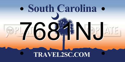 7681NJ South Carolina License Plate