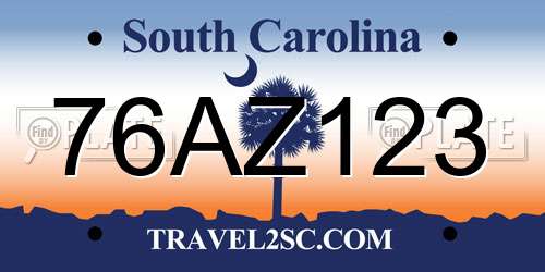 76AZ123 South Carolina License Plate