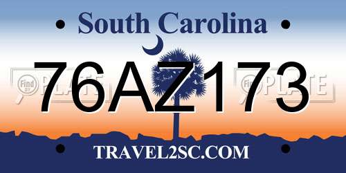 76AZ173 South Carolina License Plate