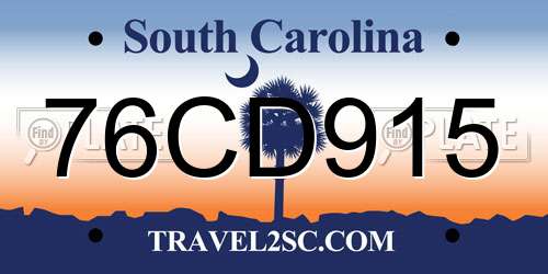 76CD915 South Carolina License Plate