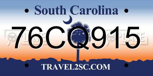 76CQ915 South Carolina License Plate