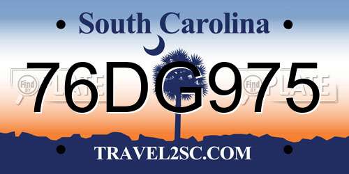 76DG975 South Carolina License Plate