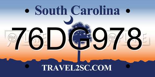 76DG978 South Carolina License Plate