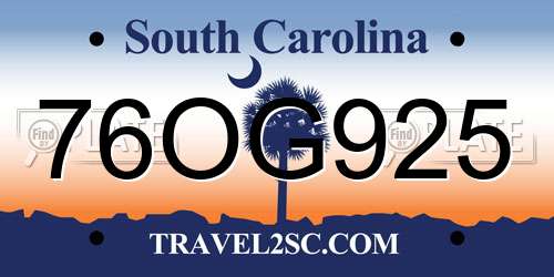 76OG925 South Carolina License Plate