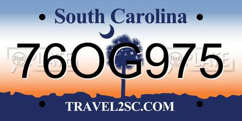 76OG975 South Carolina License Plate