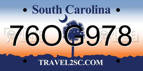 76OG978 South Carolina License Plate