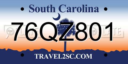 76QZ801 South Carolina License Plate